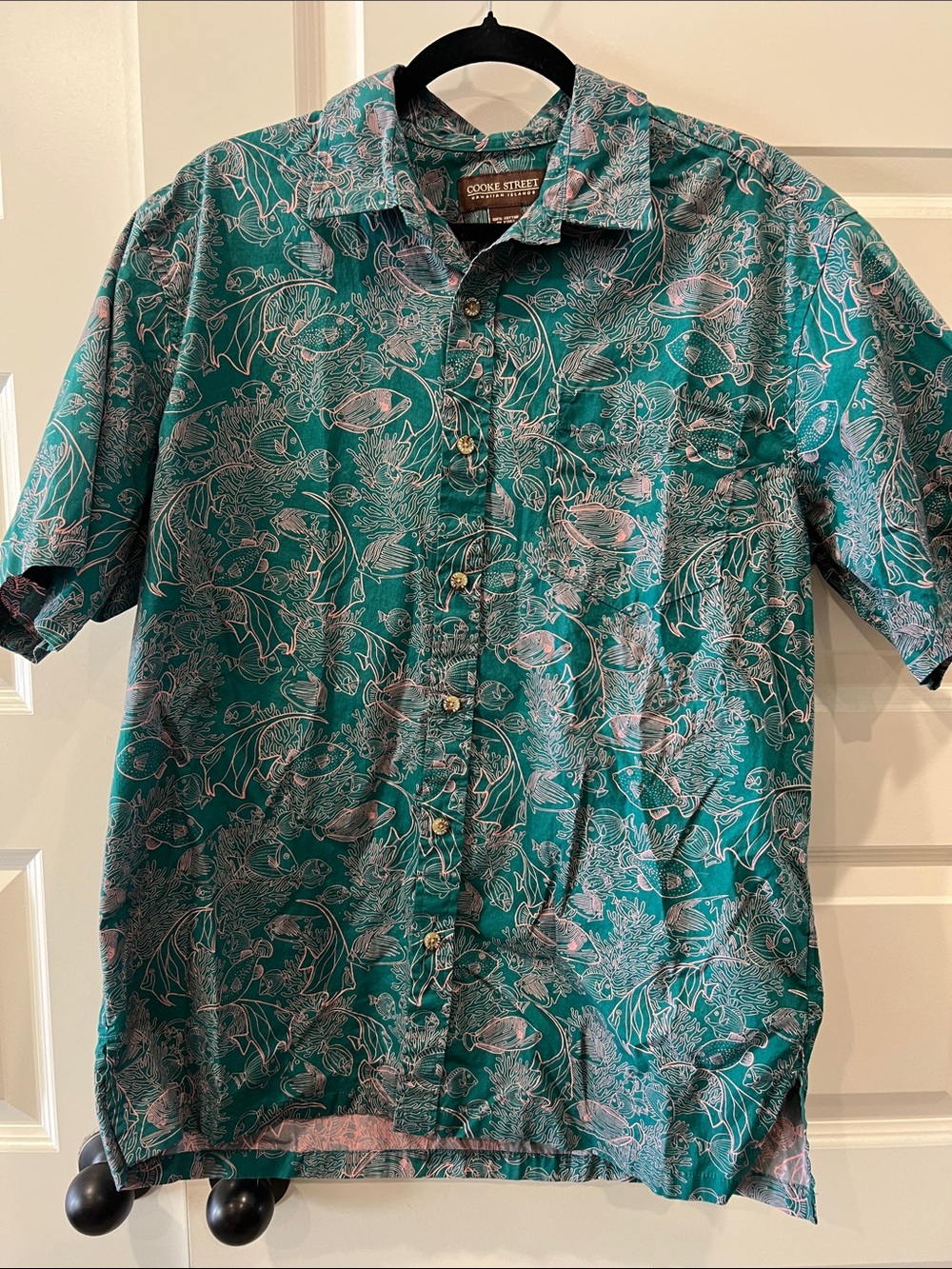 Cookie Street Teal Tropical Short-Sleeve Men's Shirt Sz M 100% Cotton